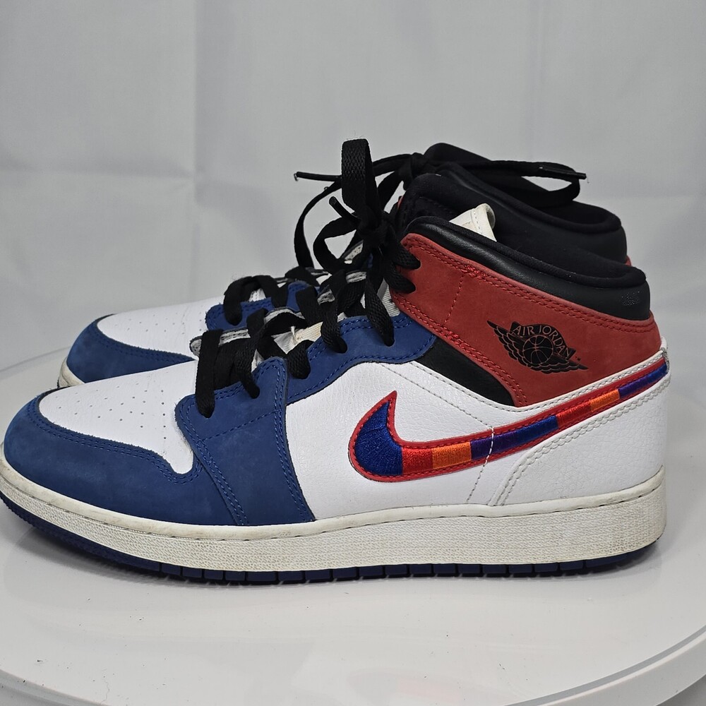 Nike Air Jordan 1 Mid SE Youth 7 Y White Red Rush Blue BQ6931-146 GS Sneakers